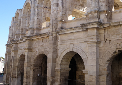 Closeup shot of the entrance of Arles Colosseum